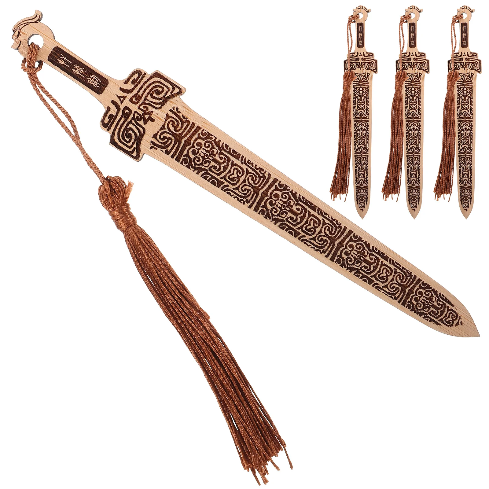 

4 Pcs Bamboo Sword Bookmark with Tassel Lover Gift Souvenir Bookmarks Chinese Style Wooden Classical Shape