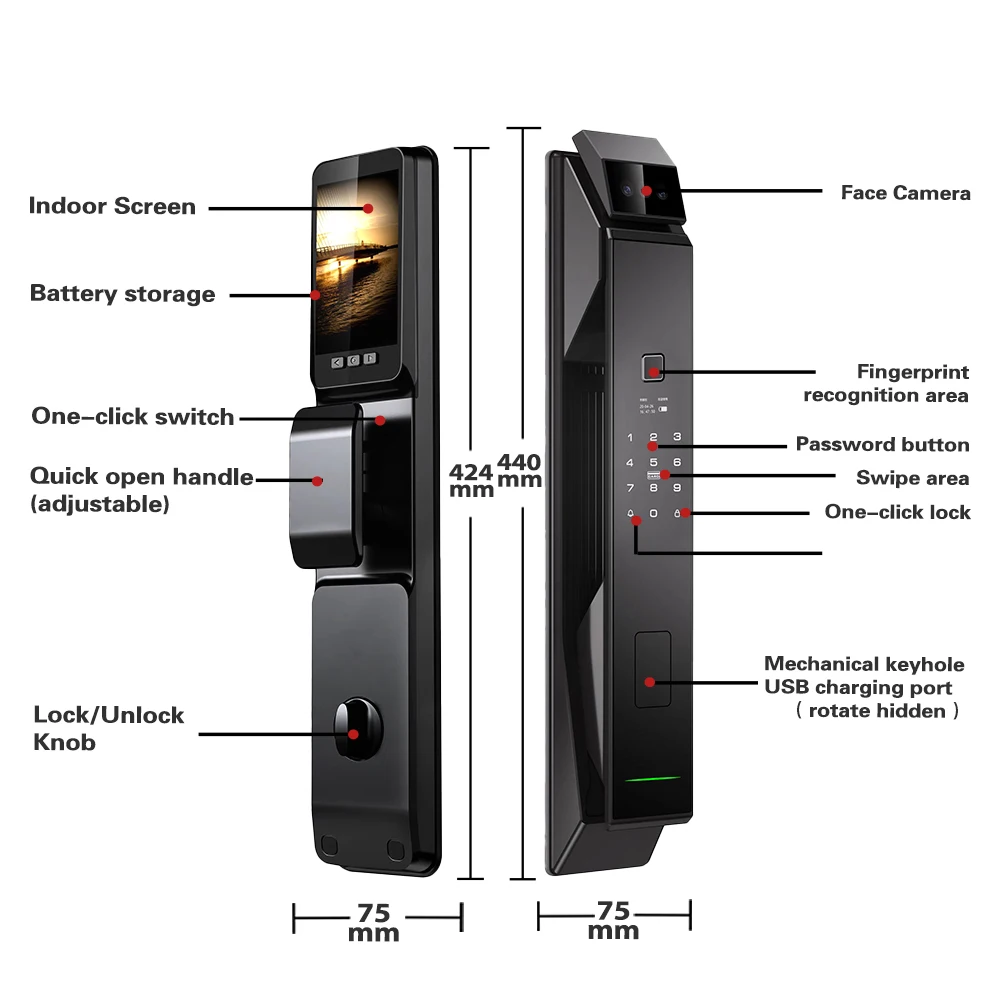 Tuya WiFi 3D Face Recognition Smart Lock with Fingerprint Password Card App Unlocking Face Capture Digital Electronic Lock - Image 4