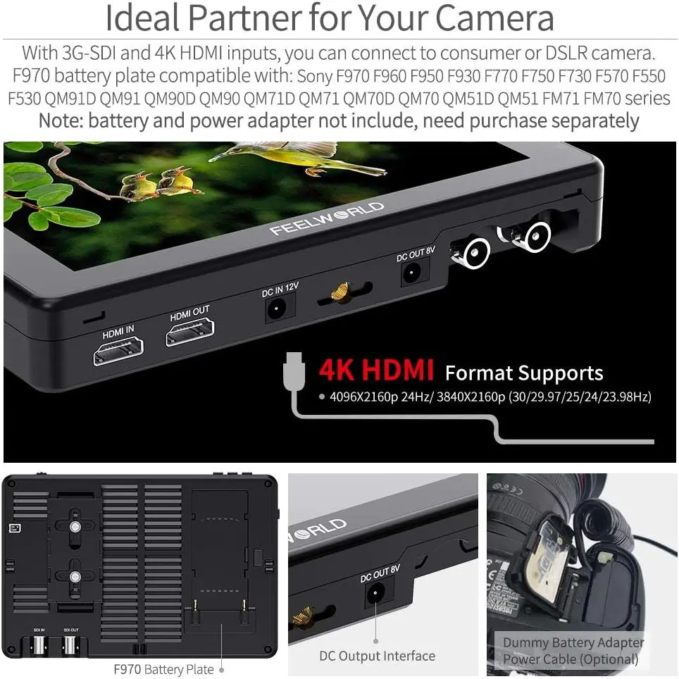 7-дюймовый Ультраяркий полевой монитор FEELWORLD LUT7S PRO для камеры DSLR 2200nits 3G-SDI 4K HDMI Входной выход F970 комплект внешнего питания (art.: 3920c2ac63f7e) - 3920c2ac63f7e