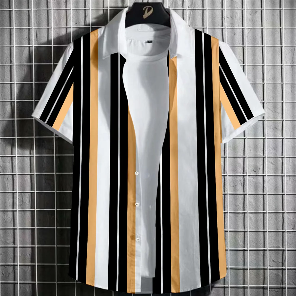 

Рубашка y2k мужская с коротким рукавом, гавайская пляжная блузка с 3D-принтом, простой принт в полоску, топ в винтажном стиле