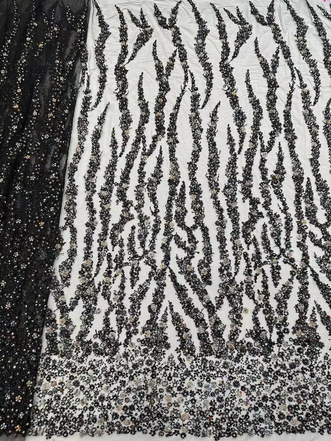 

High Quality African Nigerian With sequins Tulle Sewing Lace Fabric Embroidery Dresses Beads J-1308392