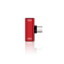 Dual USB - C Adapter: Simultaneous Charging & Audio Enhancement (Red)