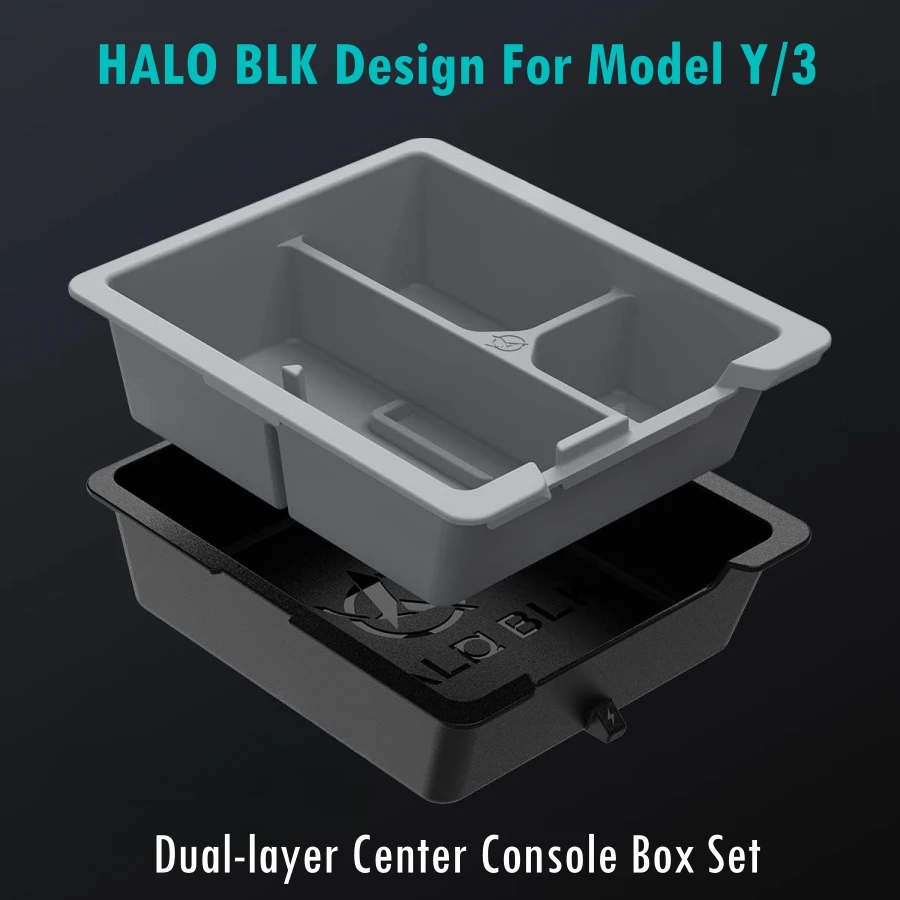 HALO BLK For Tesla Model Y 2021-2024 & Model 3 2021-2023 Premium Silicone Center Console Organizer Box Tray Cup Holder
