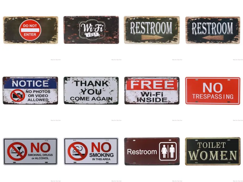 

License Plate Store Do Not Enter Road Guide No Smoking Metal Tin Sign Painting Vintage Garage Plaque Iron Painting Wall Poster