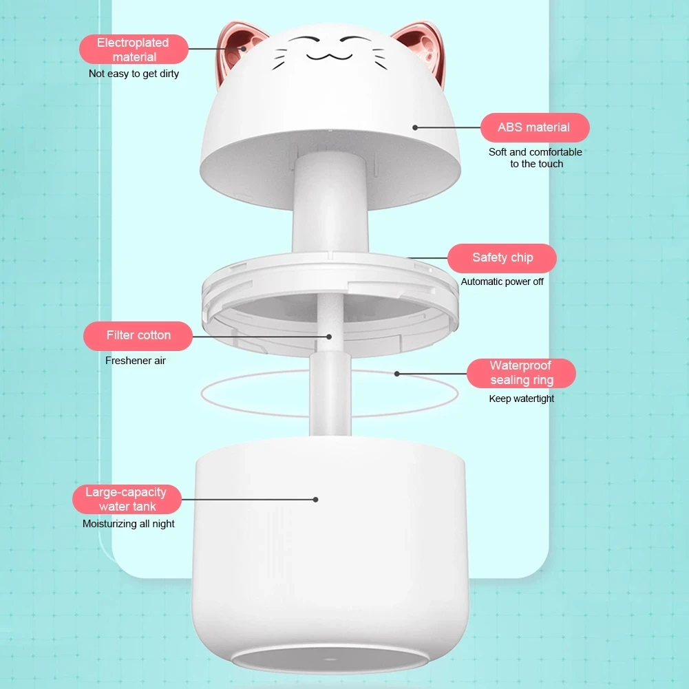250ML Air Humidifier Cute Kawaiil USB Aroma Diffuser With Night Light for Bedroom Home Car Plant Purifier Essential Oil Diffuser