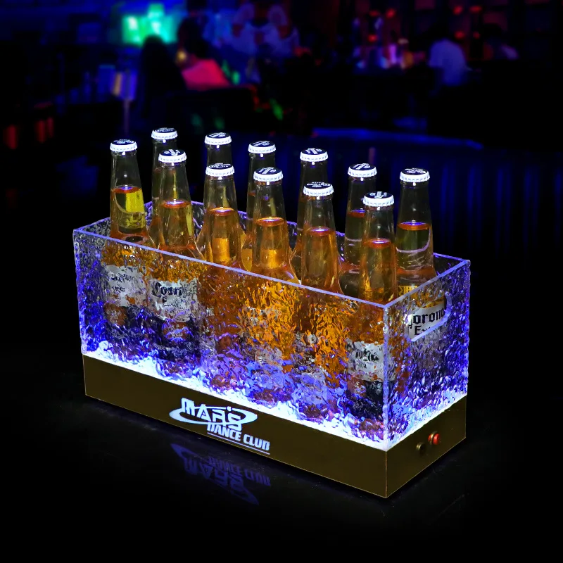 Bar KTV acrylic luminous ice bucket LED champagne barrel foreign wine barrel beer basket 24-pack mobile battery box model