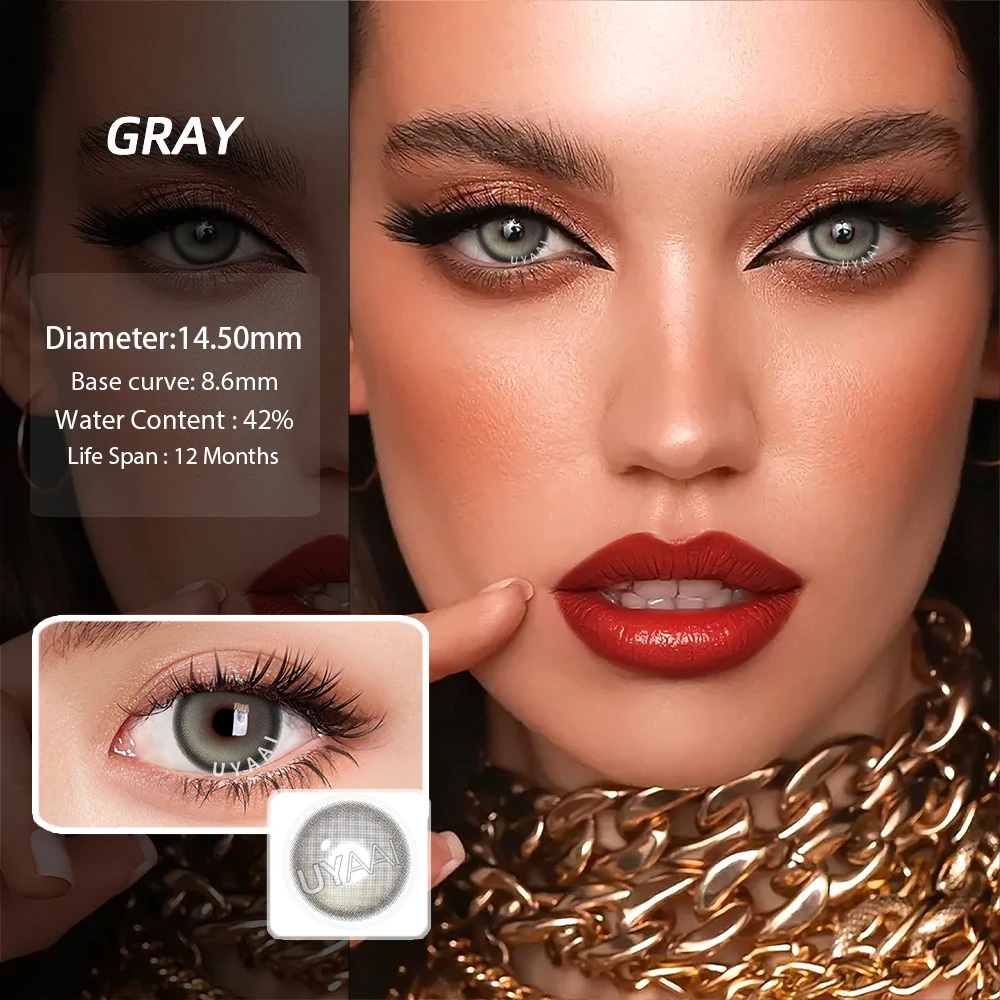 Natural Color Contact Lenses - Gray and Blue, Yearly Wear, 2 Pack