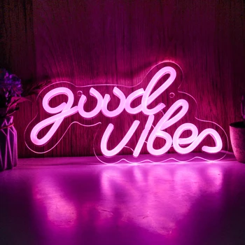 Good Vibes LED Neon Sign – Pink Cursive Wall Light