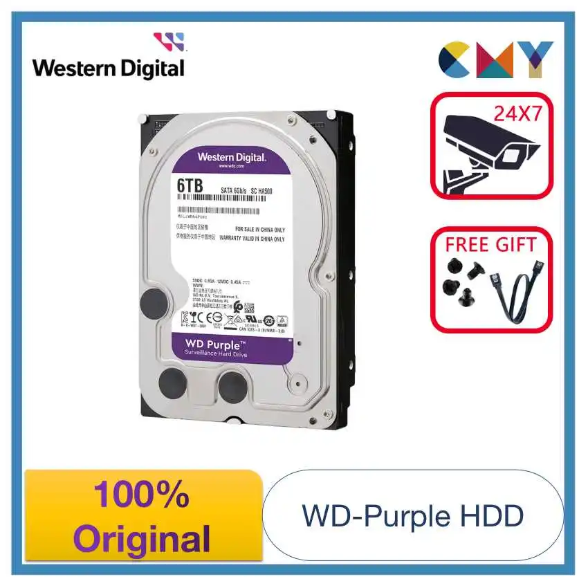 

100% Original Western Digital WD Purple 2T/4T/6T/8T 3.5 HDD Security Surveillance HDD Hard Drive SATA 7200 rpm