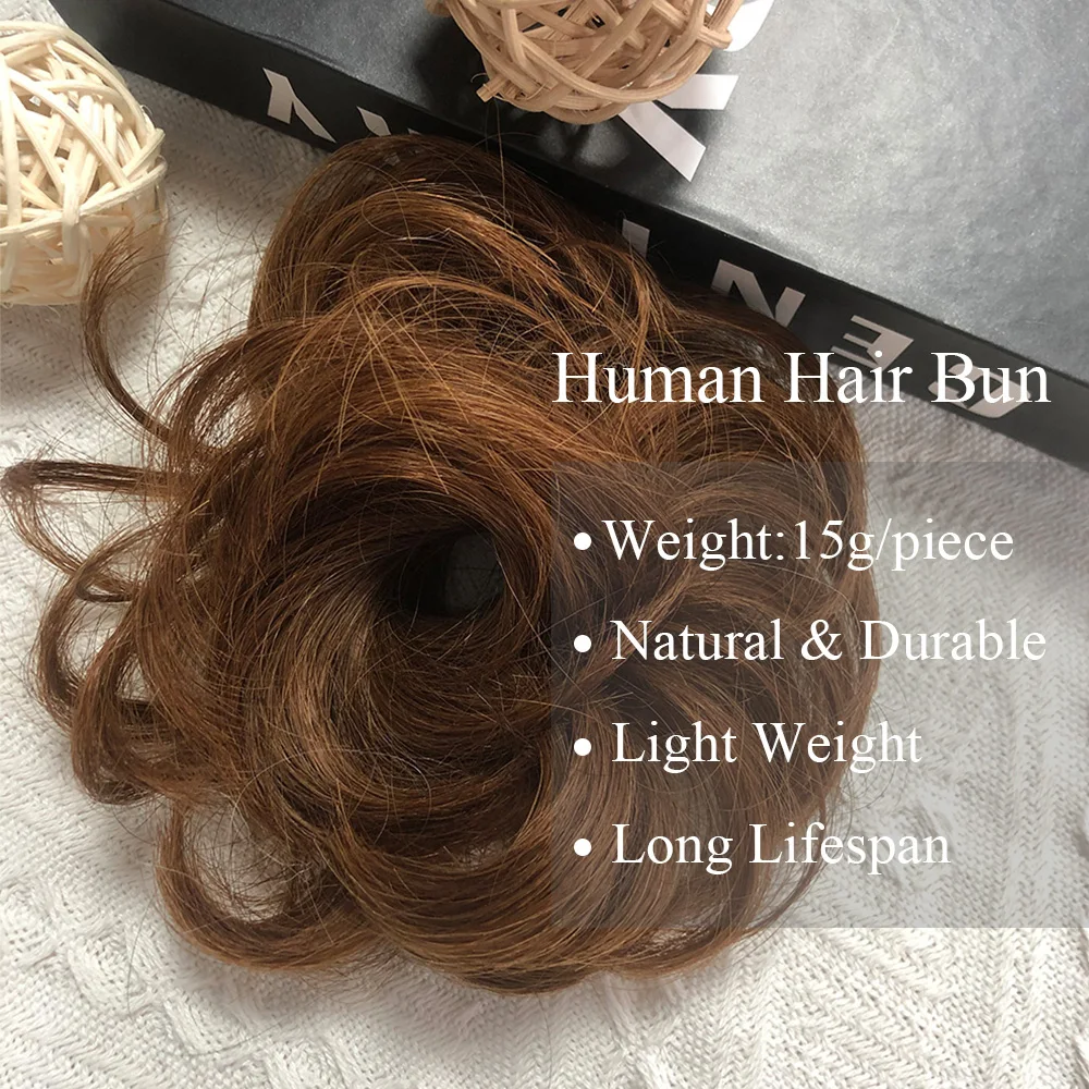Panini chignon per capelli umani ricci Coda di cavallo Parrucchino Fascia elastica flessibile Panino per le donne Updos marrone miele Ciambella Chignon Capelli - immagine 4