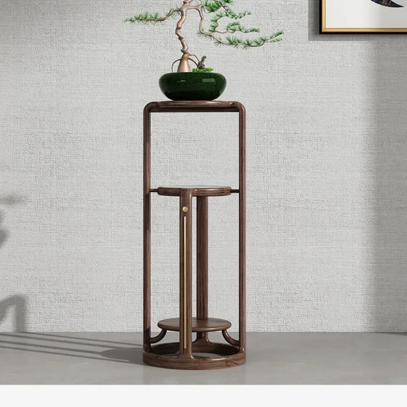 

TT New Chinese Style Solid Wood Flower Stand Ugyen Wood Living Room Furniture Office Flower Walnut Color