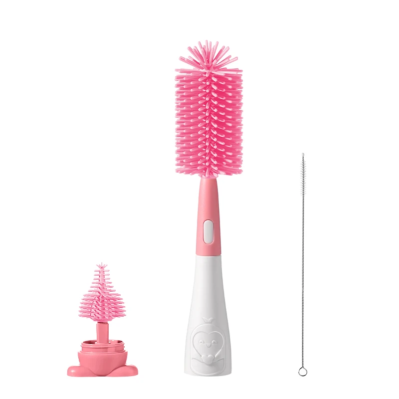 Bottle Brush 3 in 1 Penguin Silicone Baby Bottle Brush Set Stand Hidden Type Nipple & Straw Brush for Bottles Cups Vacuum Flask