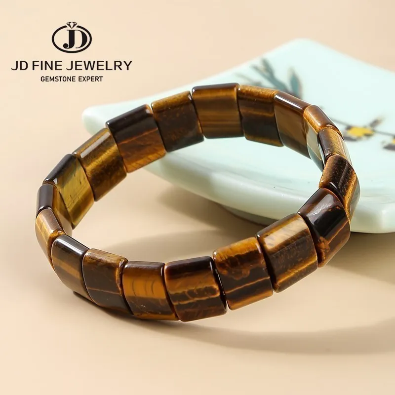 Natural Stone Yellow Tiger Eye Bead Square Bangles Handmade Reiki Healing Bracelet Yoga Wrist Jewelry