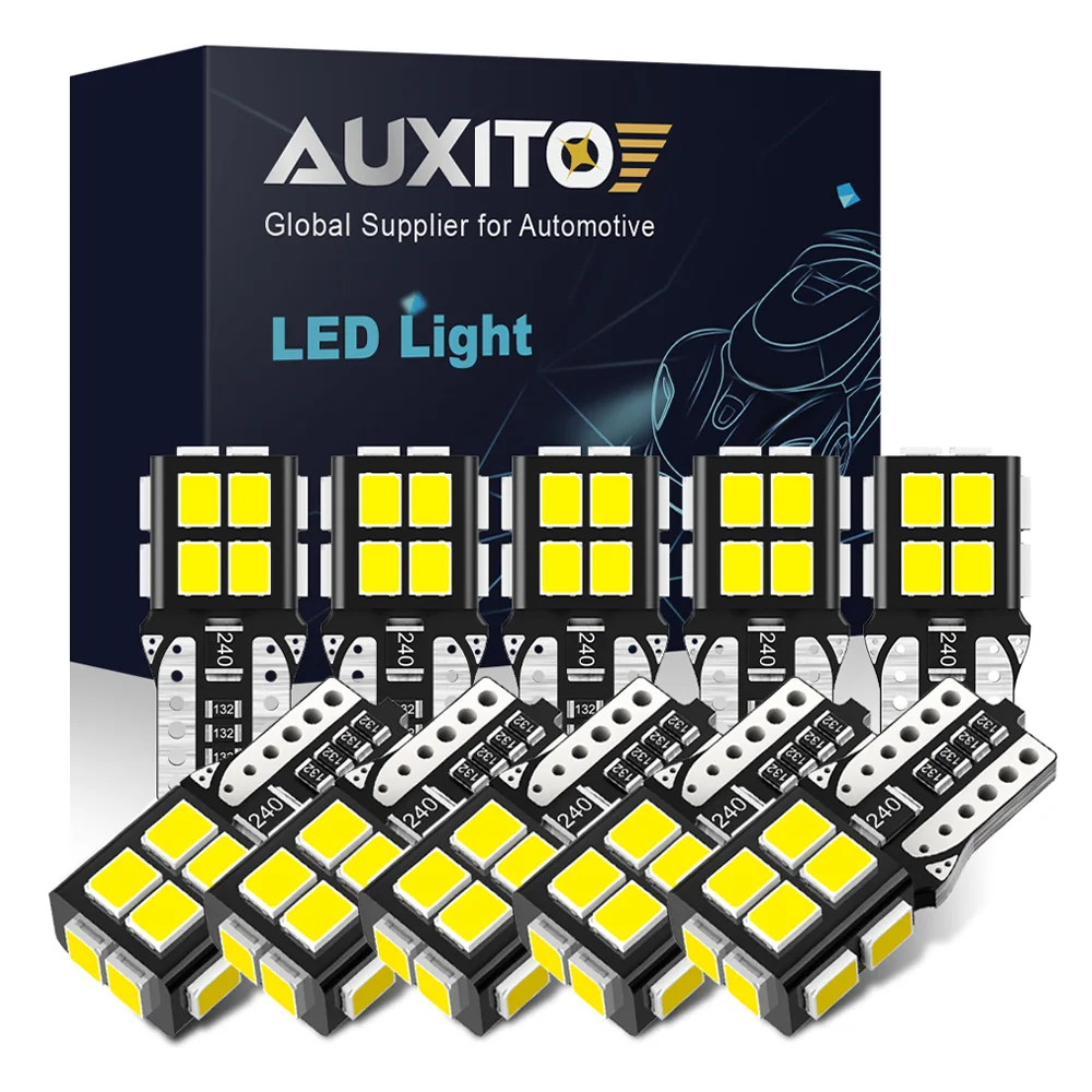 

AUXITO 10Pcs 360 Degree Lighting Canbus T10 LED Lamp W5W LED Bulb Error Free 196 Car Parking Position Side Marker Interior Light
