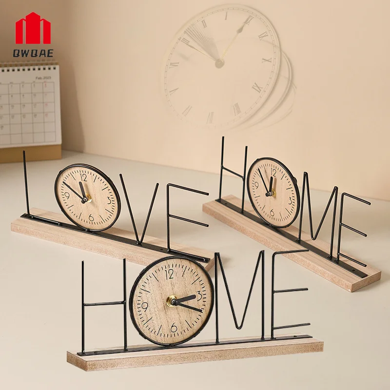 Retro Digital Desk Clock Home Decoration Office Wooden Letter Love Figurines Ornament Gifts Mute Luxury Room Decor Accessories digital clock,table clock,digital desk clock,digital table clock,retro desk clock