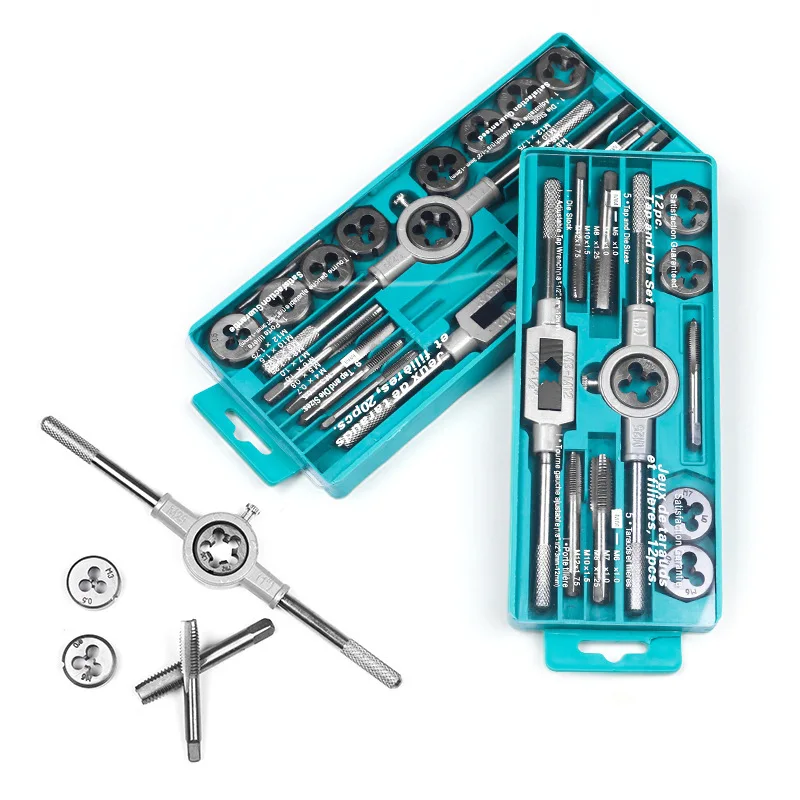 Allsome 12/20Pcs Metric Hand Tap and Die Set M3M12 Screw Thread Plugs