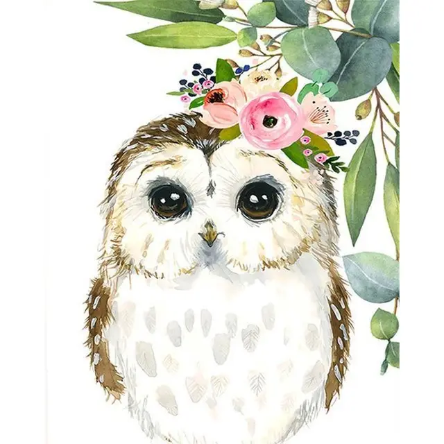 Owl with leaves nursery painting by numbers