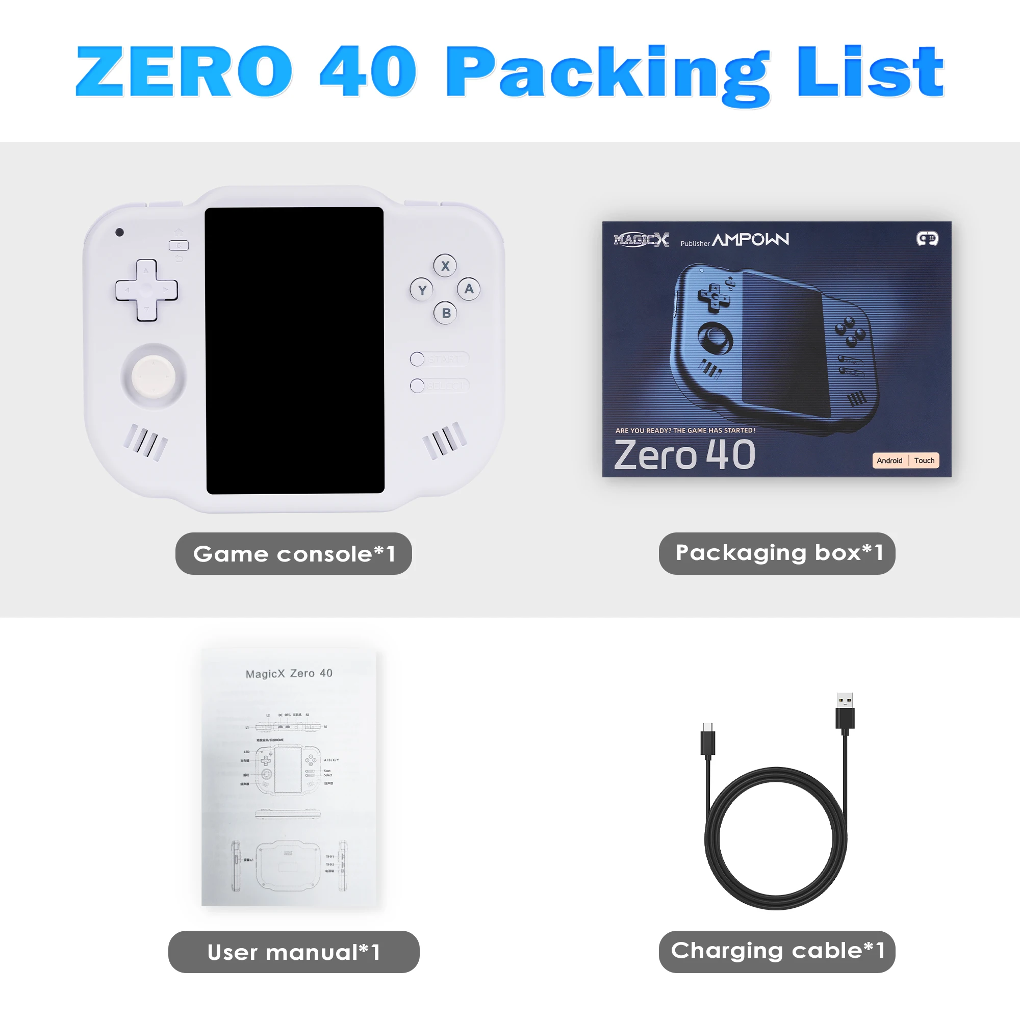 AMPOWN MagicX Mini Zero 40 Handheld Game Players Consoles 4.0 Inch