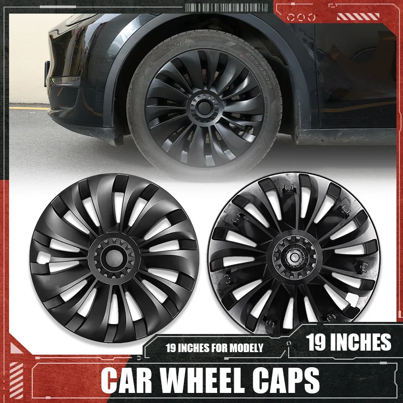 4-Piece 19" Wheel Covers For Tesla Model Y (2021-2024) - ABS Black Rim Protector Hubcaps