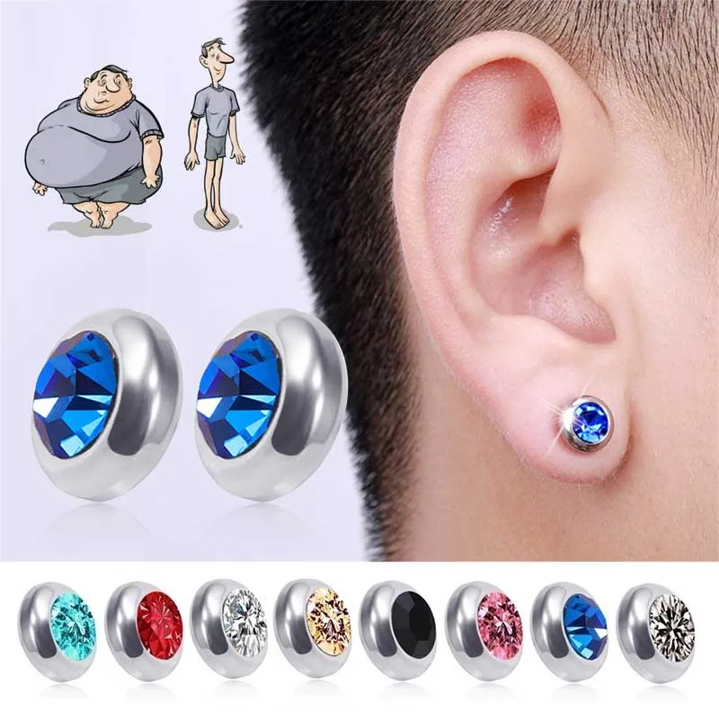 Magnetic Slimming Magnet Earring 1Pair for Women Men Weight Loss Rhinestone Stainless Steel Ear Studs Health Non Pierced Jewelry