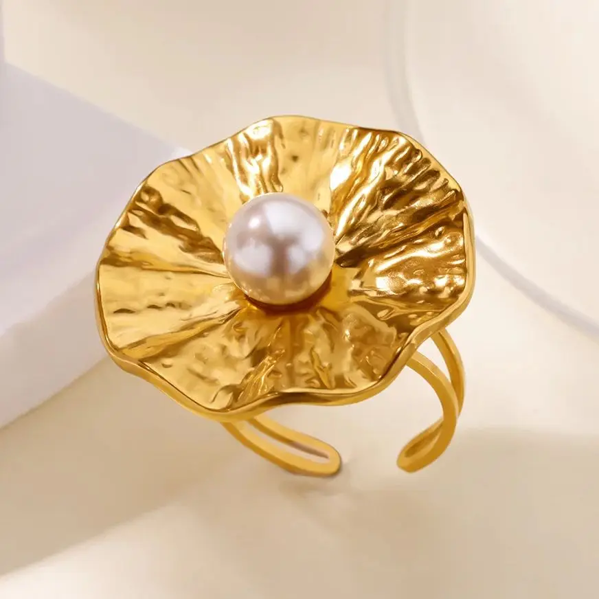 Imitation Pearls Ring Stainless Steel