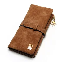 2023 New Fashion Women Wallets Drawstring Nubuck Leather Zipper  Long Design Purse Two Fold More Color Clutch Hot Card Pack 1