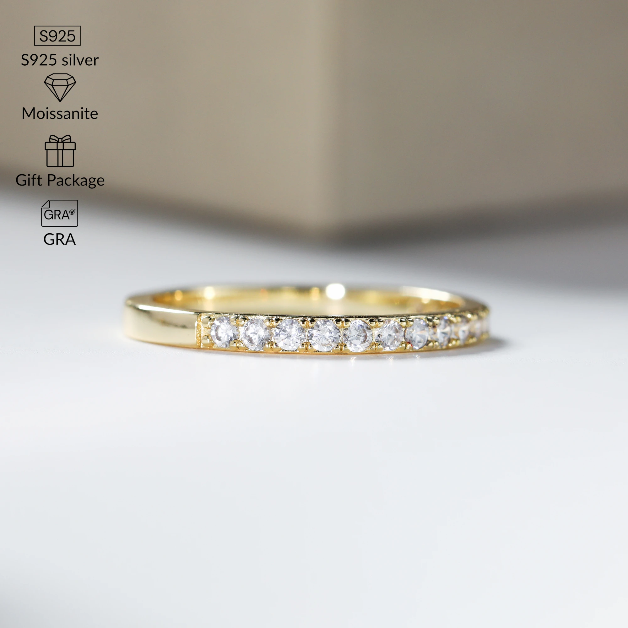 Silver Ring Wedding Ring Moissanite Ring 1.3-2.0mm Moissanite Ring for Women Sparkling Wedding Eternity Bands S925 Sterling Silver Jewelry Classic Ring GRA