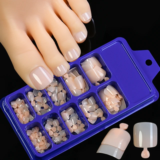 120Pcs Short Square Press-On Toe Nail Tips Pink Nude Solid Color Full Cover Fake Toenails Glossy Finished Durable False Toenails 2
