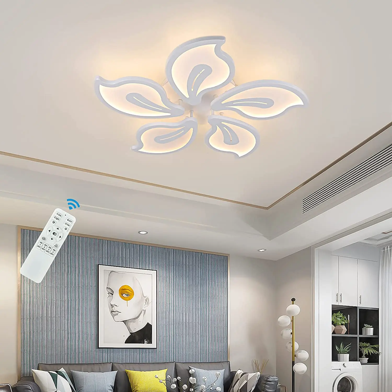 

LED Ceiling Lights Modern Acrylic Ceiling Lamp Fixture with Remote Control 5-Light Flower Flush Mount Chandelier (45W/25.6in)