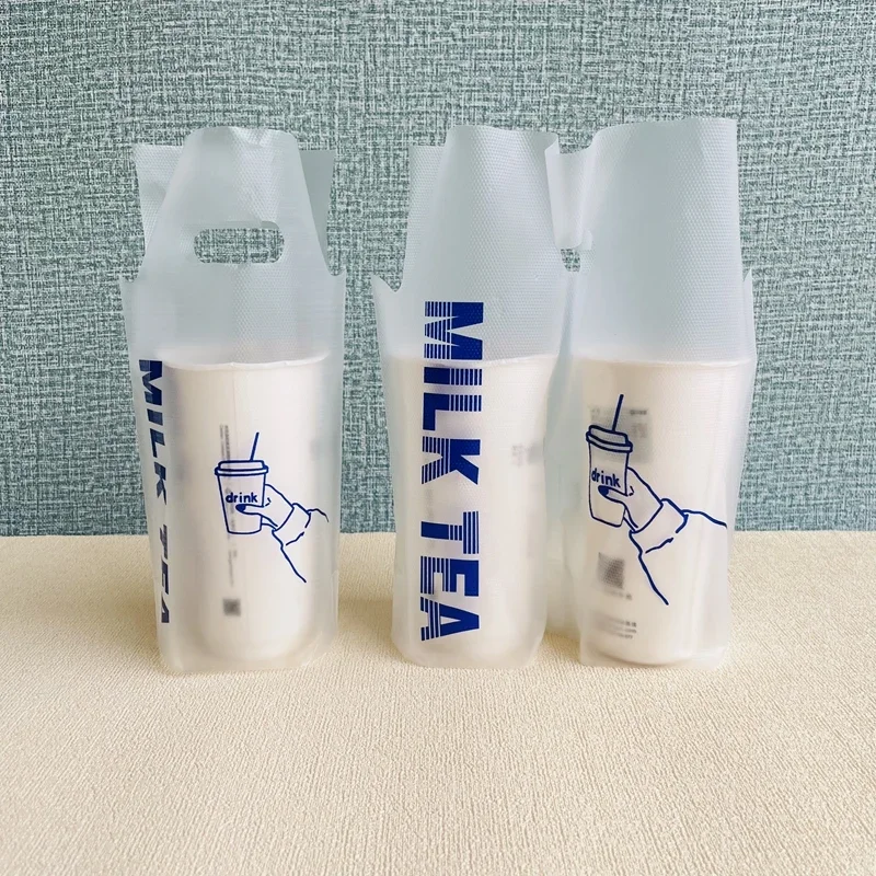 100pcs Milk Tea Plastic Packing Bag for Takeaway drinks Beverage Packaging Bag New Cartoon Disposable Single Cup Double Cup Bag 6