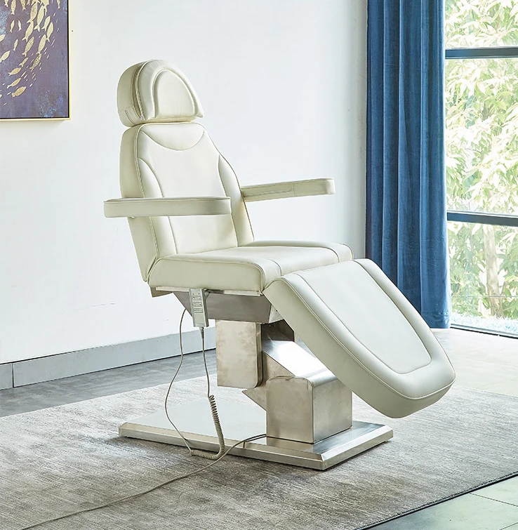 Price premium white gold Electric Adjustable salon eyelash Cosmetic Facial chair 3 motors Beauty recliner nude massage bed 2
