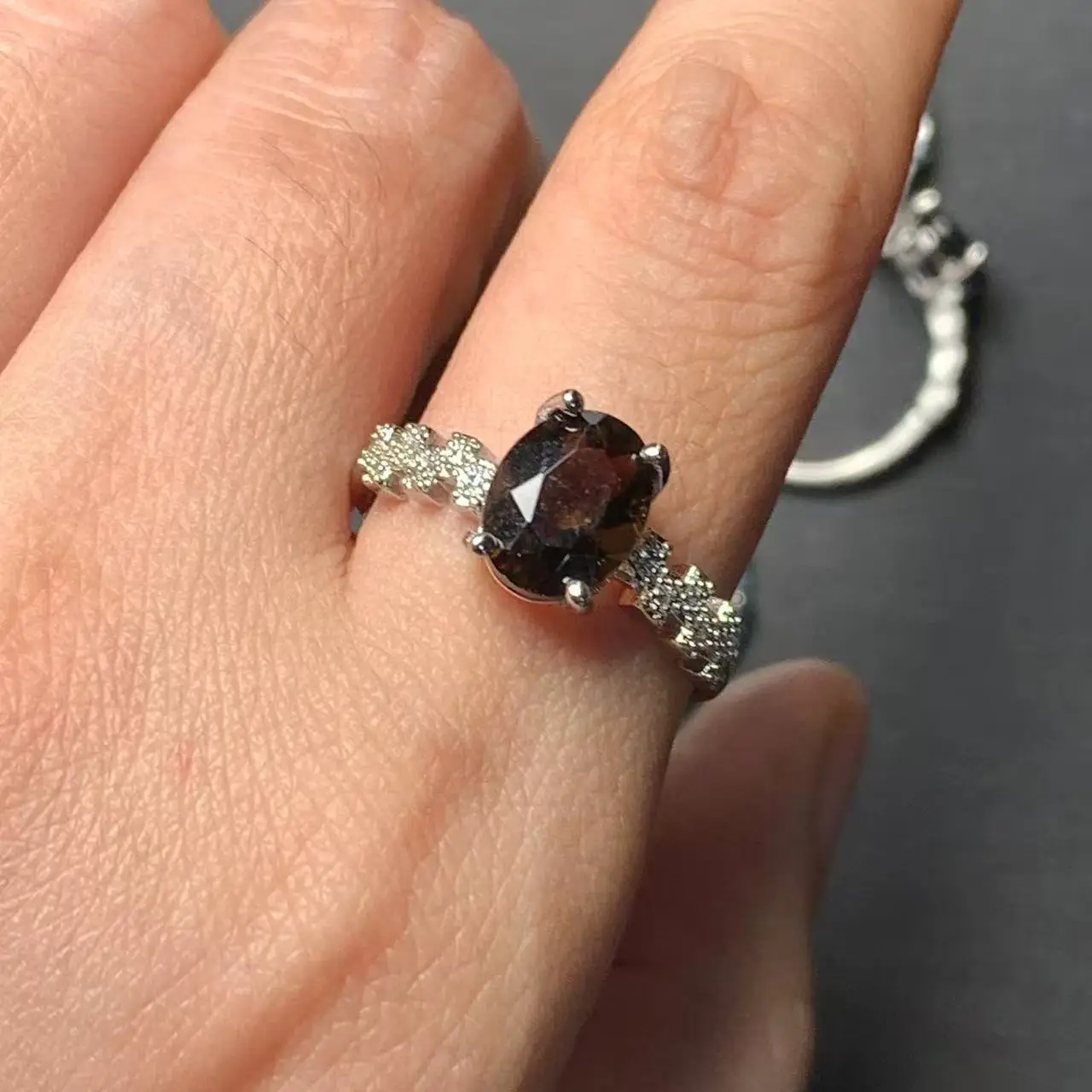 MM Natural Smoky Quartz Ring Adjustable Female Ring Jewelry for Women Gift Wholesale High Quality Vintage Fine