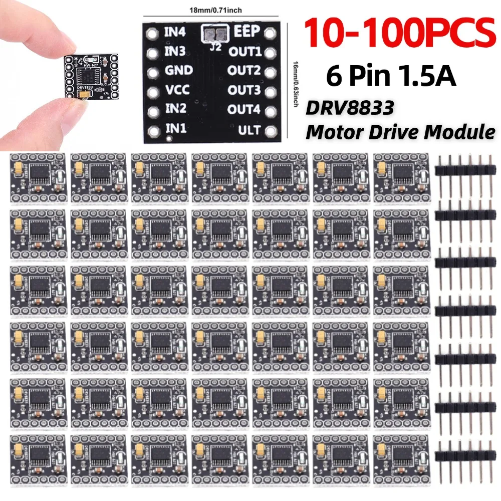 10-100PCS DRV8833 Motor Drive Module 6 Pin 1.5A Single H Bridge DC Gear Stepper Motor Driver Controller Board DIY Components 1