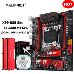 MACHINIST RS9 X99 Motherboard Combo LGA 2011-3 E5 2680 V4 Kit CPU Xeon DDR4 2*16G=32G RAM 2133MHz NVME M.2 USB 3.0 Four Channels