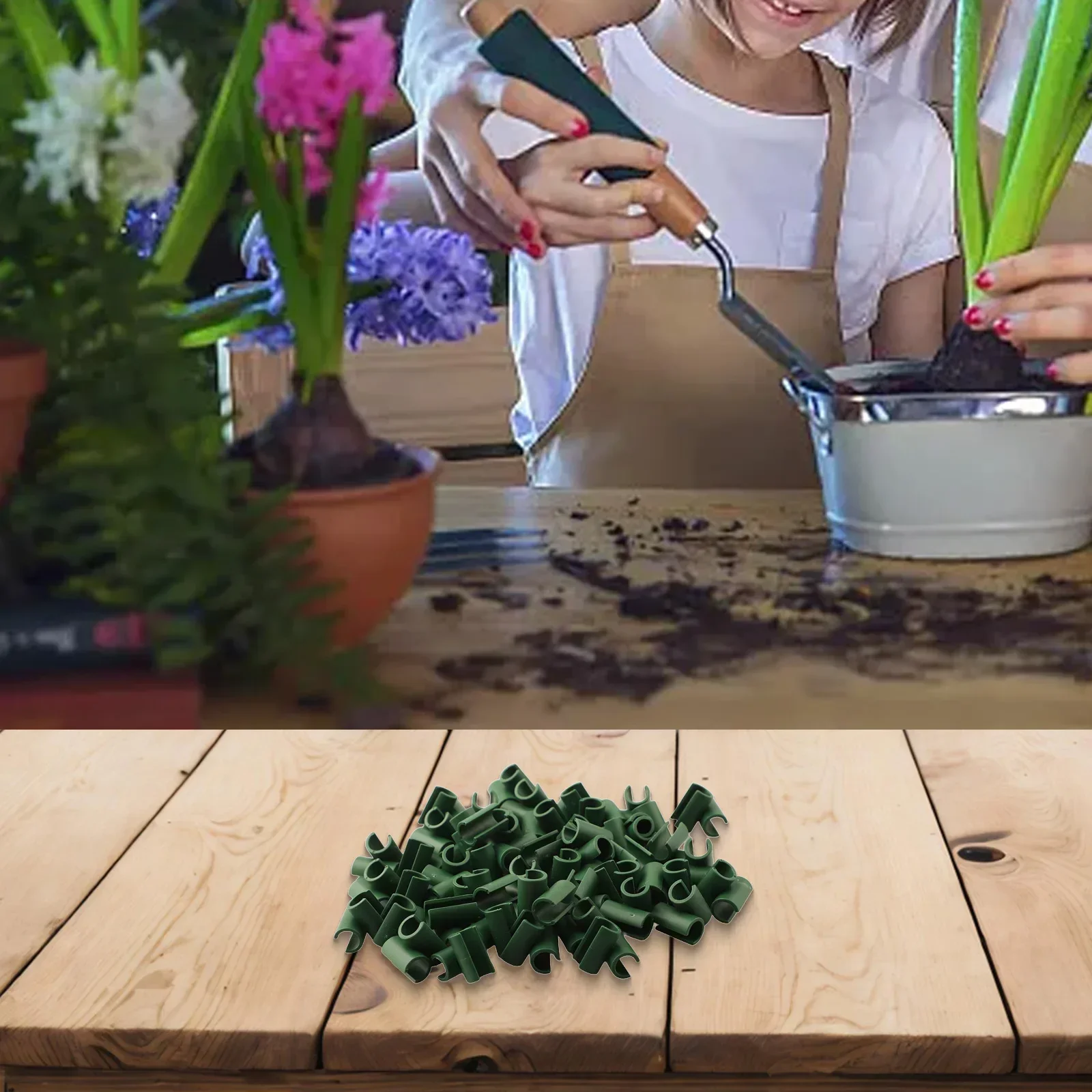 50pcs Plant Support Green Connector Fixing Clip Fruit Netting Orchard PP Vegetable 8mm Balls Bamboo Cage Cane Garden Supplies