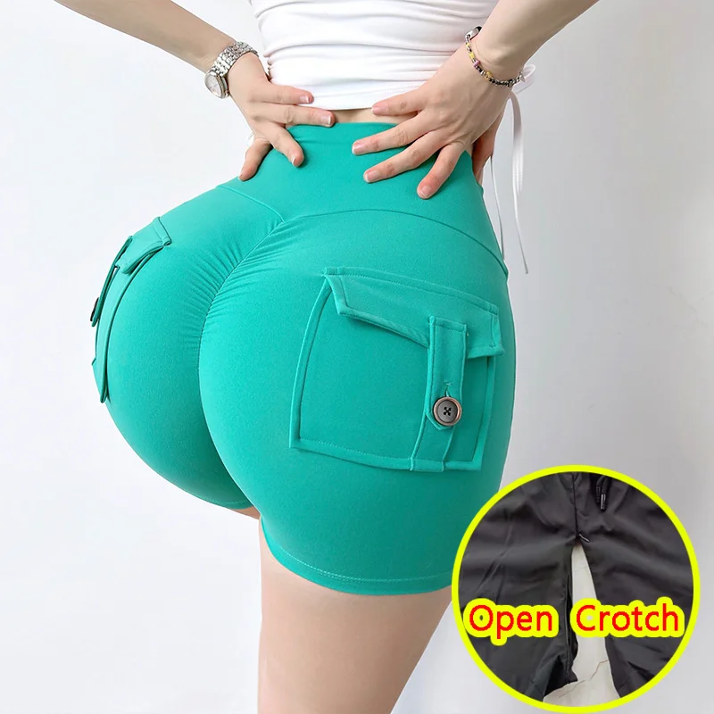 Woman Sexy Sport Mini Shorts Crotchless Fashion Athletic Pants Outdoor Sex  Fast Dry Elastic Pocket Booty Lift Tight Run Costume - AliExpress