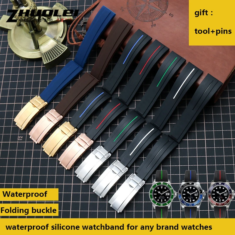 

high quality silicone watchband for ROX watch strap with folding buckle band sport 20mm 21mm mens rubber wristwatches bracelet