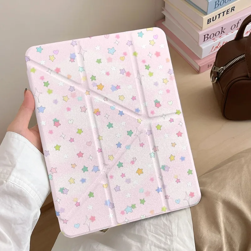 Enhanced Smart Case with Pen Holder - Pink Stars Design