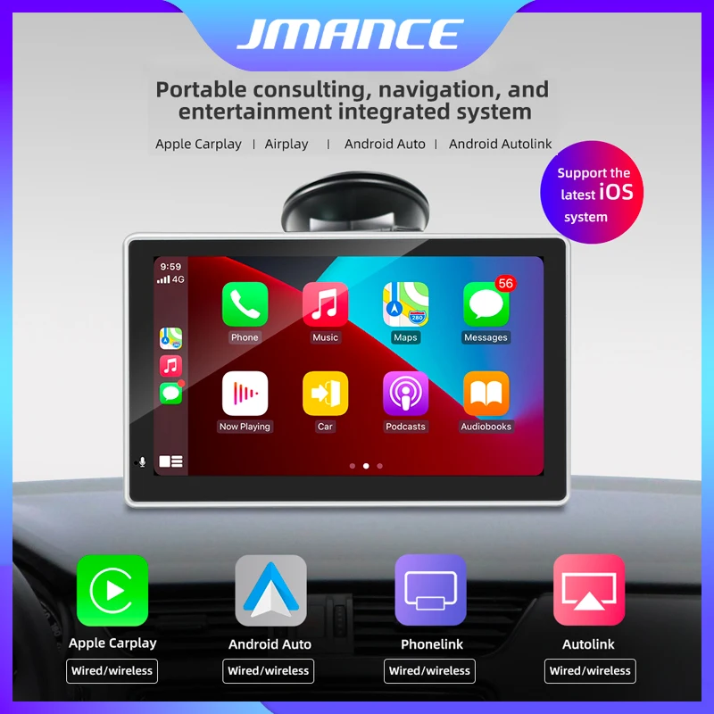 

7 Inch Touch Screen Portable Wireless Apple CarPlay Wireless Android Auto Multimedia Bluetooth Navigation HD1080 Stereo Linux