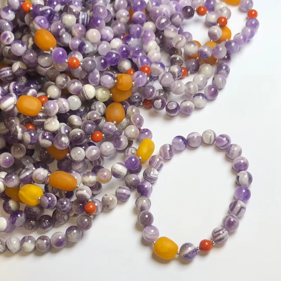 Handmade S925 Silver Bracelet With Natural Amethyst Blatic Amber Red Agate Bead String Colorful Energy Gemstones Lucky Jewelry