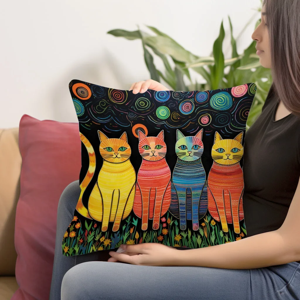 1pc Cats Flannel Pillowcase For Household Sofas, Office Chairs, Pattern Printed Pillowcases, Cushions, Pillowcases