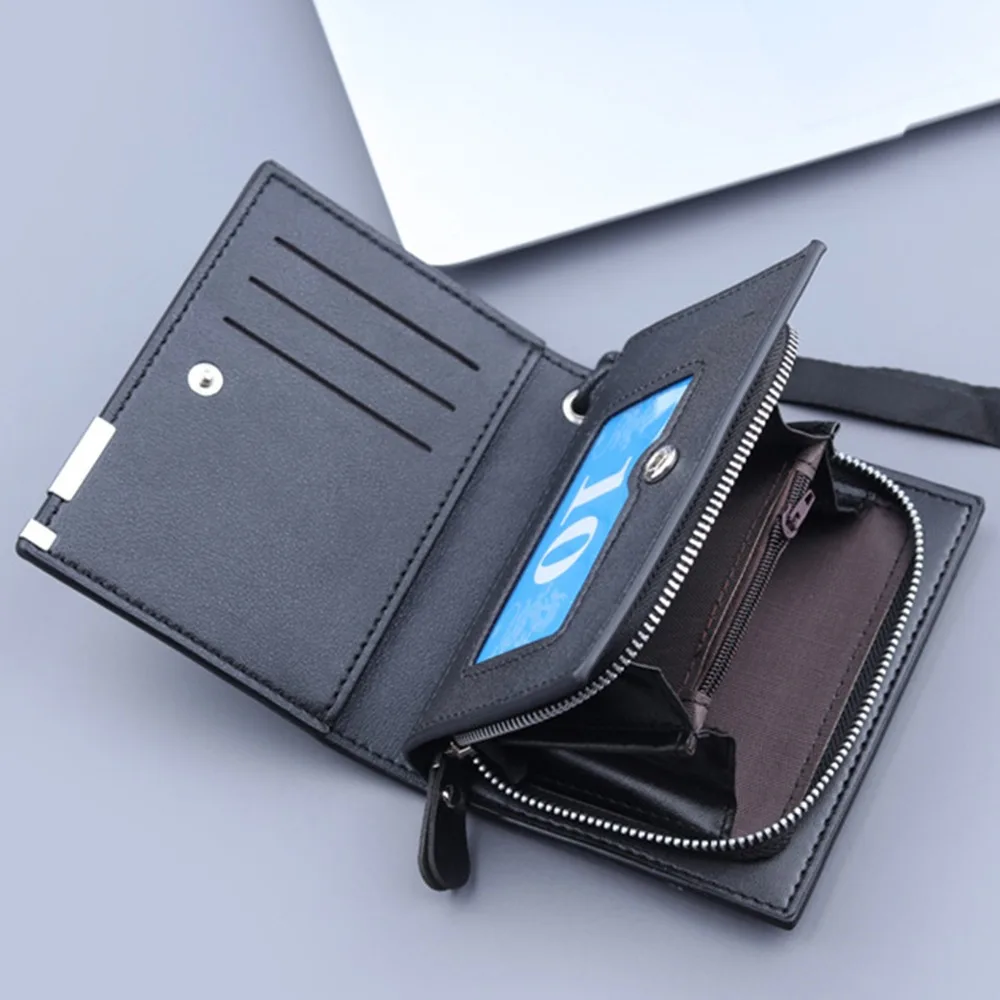 

Деловой короткий кошелек из искусственной кожи, модный многофункциональный вместительный мужской бумажник на молнии, портативный мужской кошелек тройного сложения