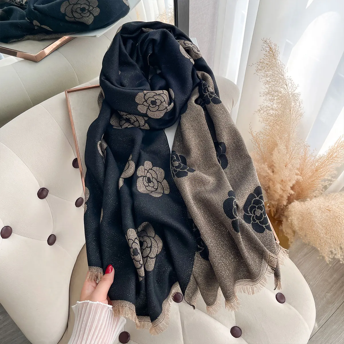 New Ladies Muslim Hijab Golden Thread long Scarf Spring and Autumn Sun Protection Scarf Camellia Shawl Foulard Wrap Headscarf