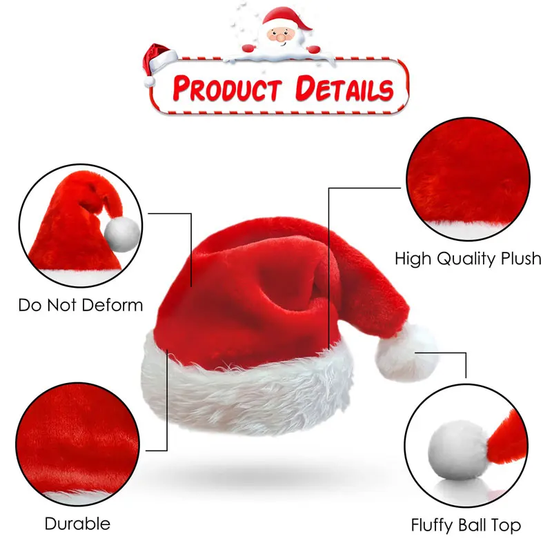 Christmas Beanie Hat Christmas Santa Hat For Adults And Kids Unisex Velvet Cozy Long Plush Red Xmas Hats New Year's Holiday Party Supplies