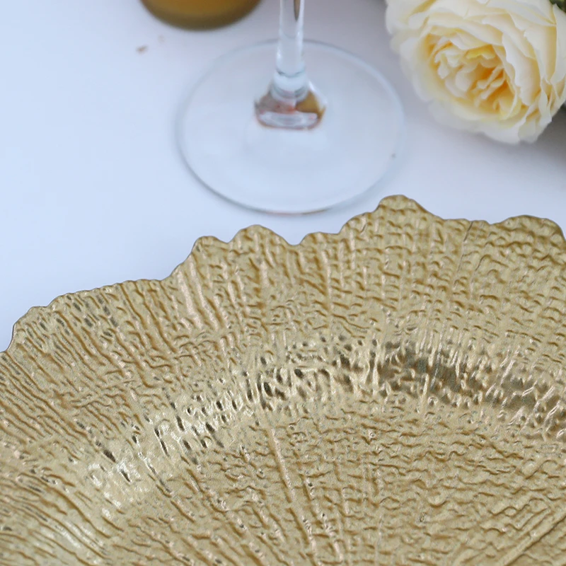 6pcs 12.6inch Golden Reef Plastic Charger Plates Reusable Shatter-Resistant
