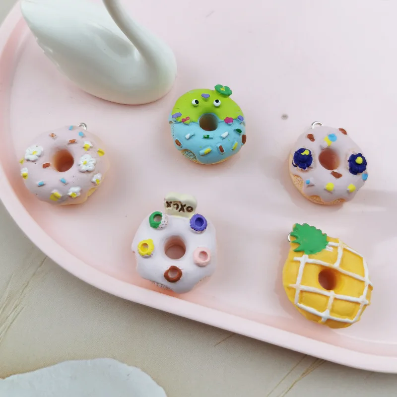 10pcs/Lot 22*25mm Donuts Food Charms 3D Resin Keychain Charms for Jewelry  Making DIY Handmade Accessories Jewlery Findings