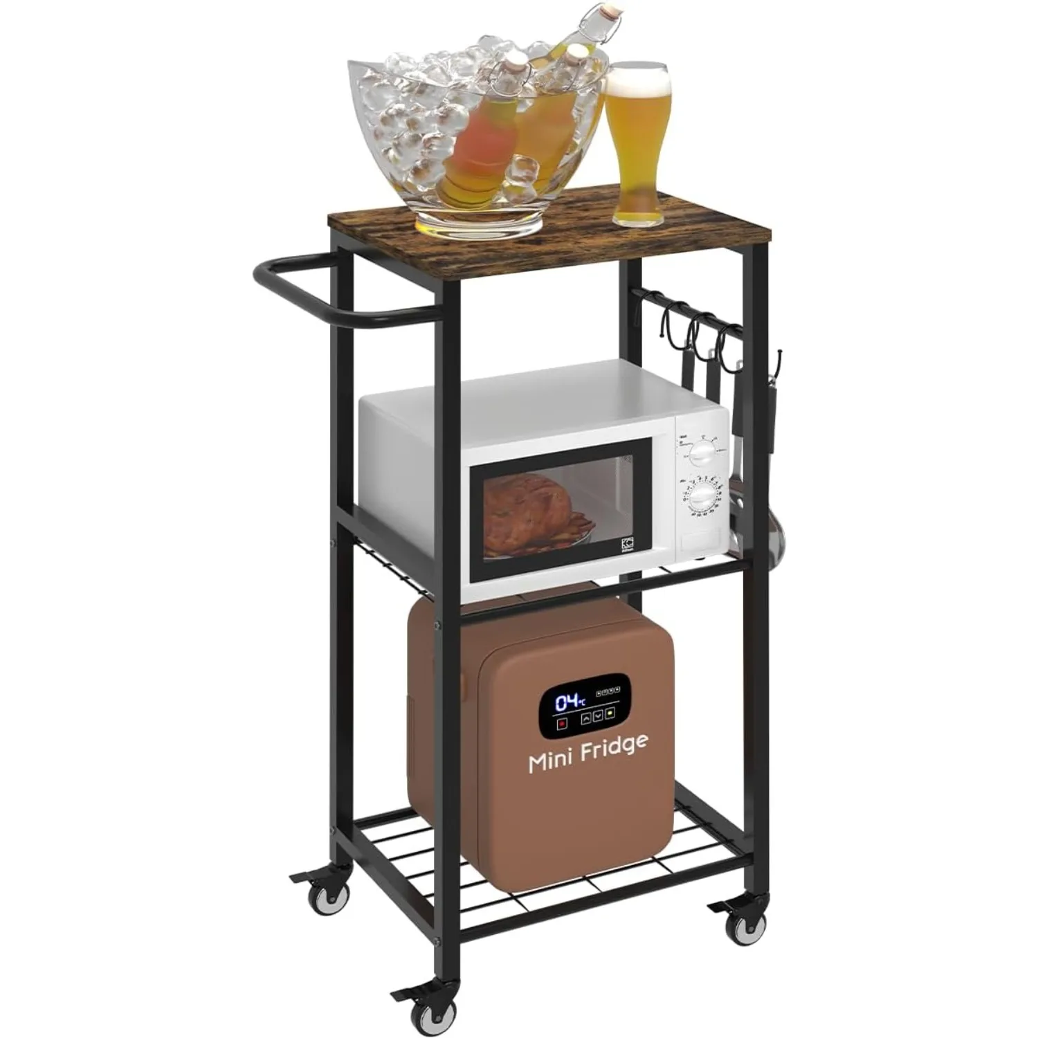 Coffee Bar Cart , Bakers Rack with 8 Hooks Utility Cart for Living Room, Bedroom, Bathroom, Office ，cofee table 2