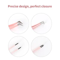Gemerry 1 pcs Pink Stainless Steel Tweezers Eyelash Extensions High Precision Anti-static Tweezers with Fiber Tips Makeup Tools 2