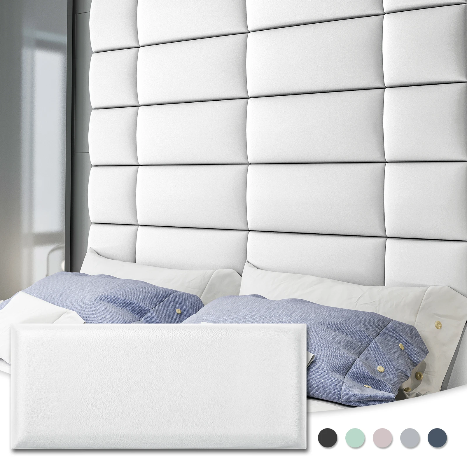 Art3d Adjustable Wall Mounted Upholstered Headboard,Interchangeable Bed Panels in White(6 Panels, 9.84