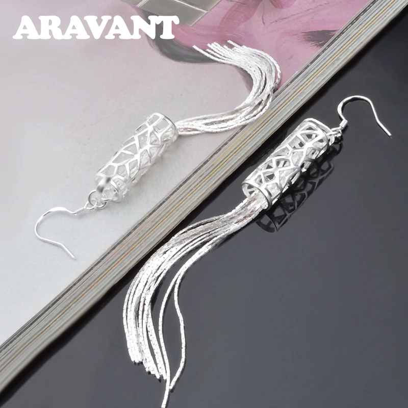 Aravant 925 Silver Long Tassels Drop Earring Women Girls Fashion Jewelry